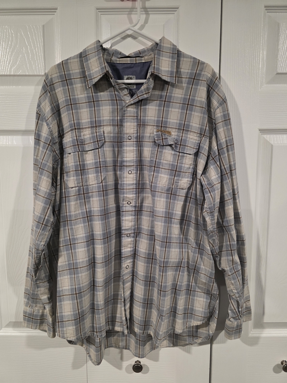 Timberland Blue and Gray Plaid Casual Button-Down Shirt